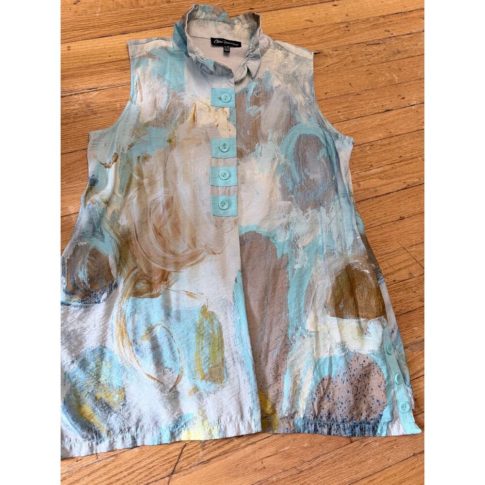Claire Desjardins Sleeveless Side-Button Blouse Blue Abstract XL